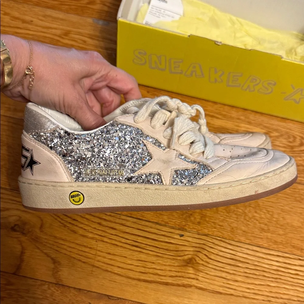 Golden Goose Kids Glitter Star Sneakers - Silver & Cream 35